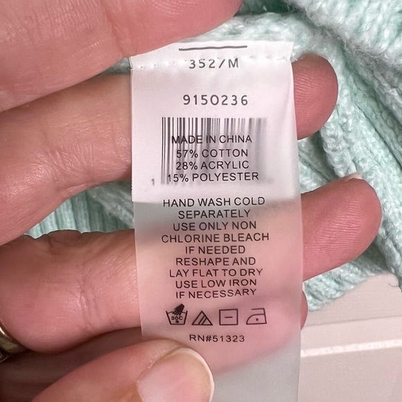 Vince Camuto Mock Neck Cable Knit 3/4 Sleeve Sweater in Sea Mist Size M - Picture 7 of 7